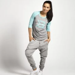 Better Bodies Womens Baseball Tee - Grey/Light Aqua