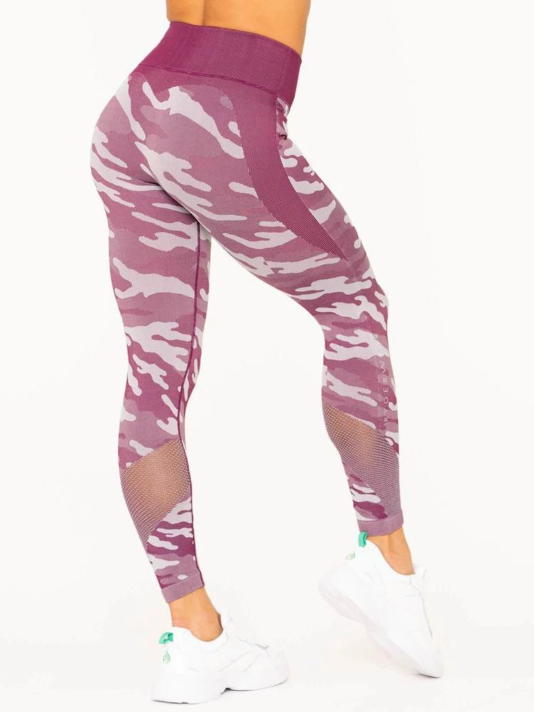 Ryderwear Camo Seamless High Waisted Leggings - Burgundy Camo 4 Ryderwear Camo Seamless High Waisted Leggings - Burgundy Camo