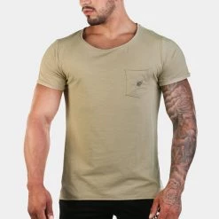 Jed North Empire Loose Fitted Drop Tail Tee - Khaki