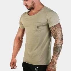 Jed North Empire Loose Fitted Drop Tail Tee - Khaki