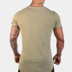 Jed North Empire Loose Fitted Drop Tail Tee - Khaki